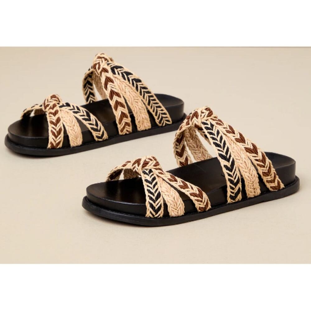 Schutz Women's Black Trassie Sporty Raffia Knotted Slide Sandals Size 5B